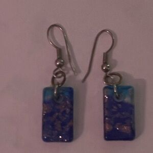 Blue Rectangular Dangle Earrings‎